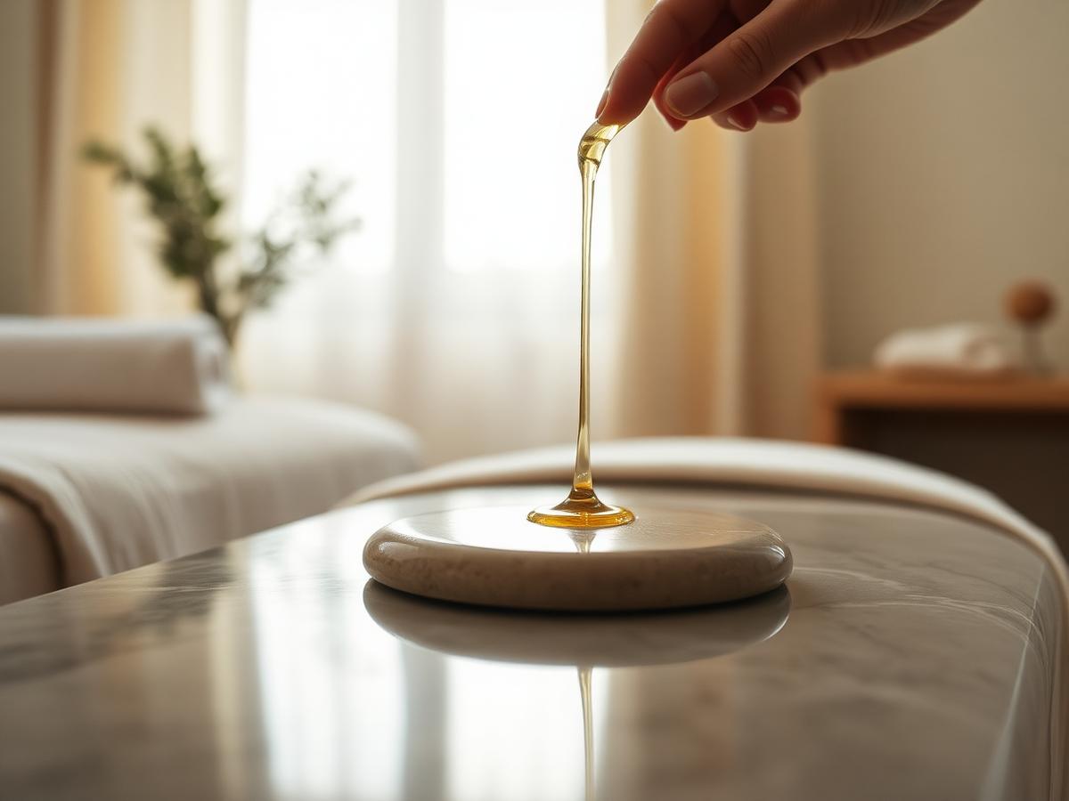 Olio caldo versato lentamente su pietra levigata