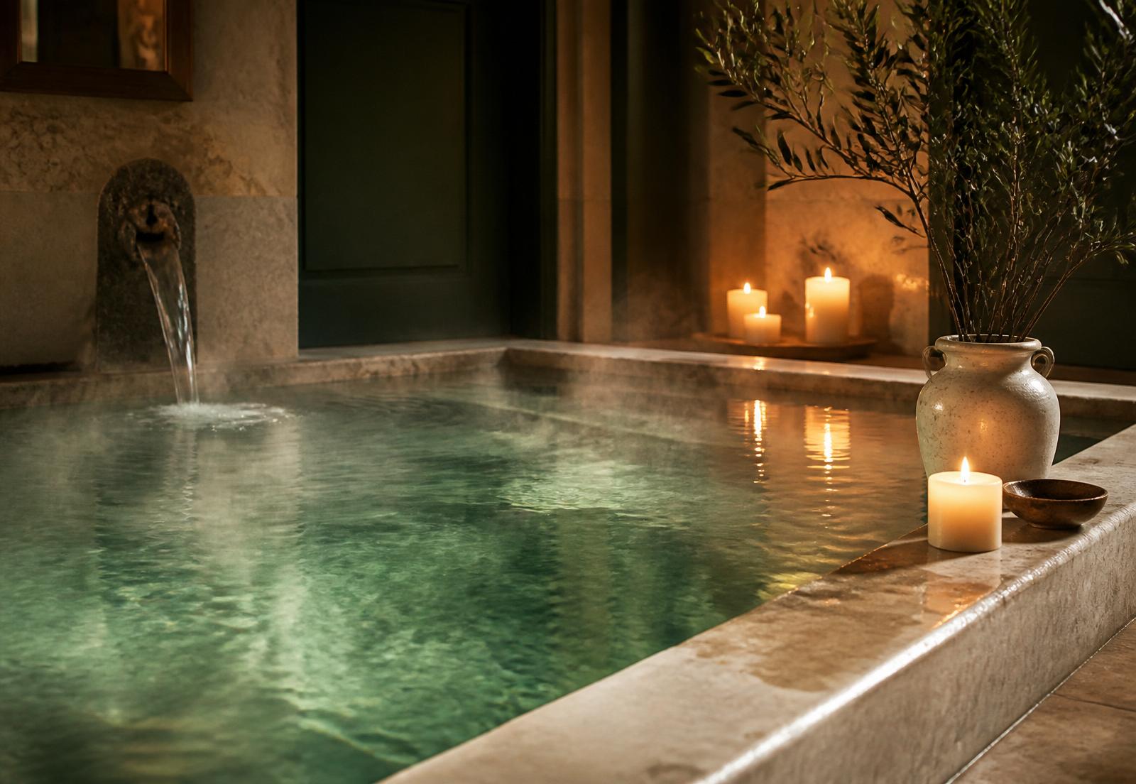 Piscina termale privata con candele